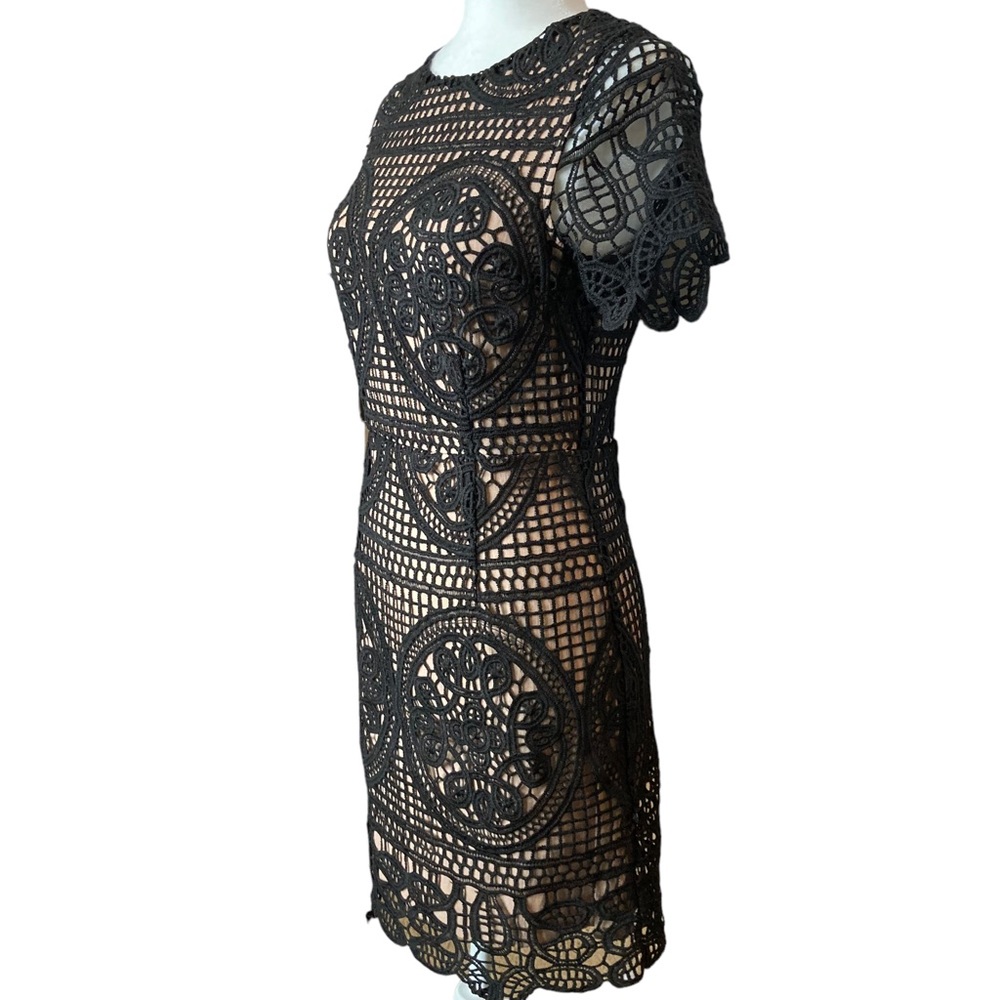 J.O.A. Los Angeles Women's black crochet lace overlay short sleeve dress, Sz S - Picture 3 of 17